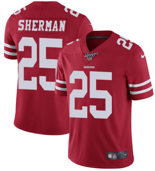 Men's San Francisco 49ers 100th #25 Richard Sherman Red Vapor Untouchable Limited Stitched NFL Jersey
